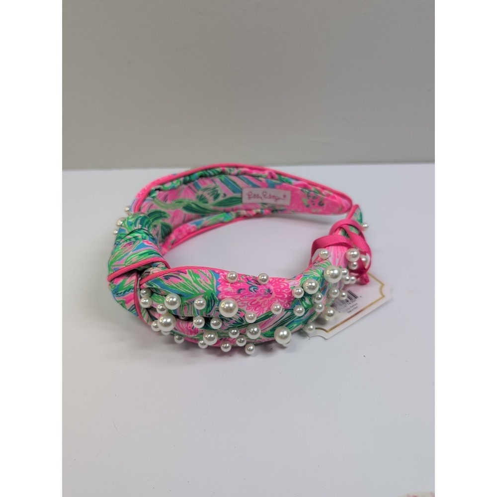 NEW!! Lilly Pulitzer Blue Horizon Coming In Hot Embellished Pearl Knot Headband